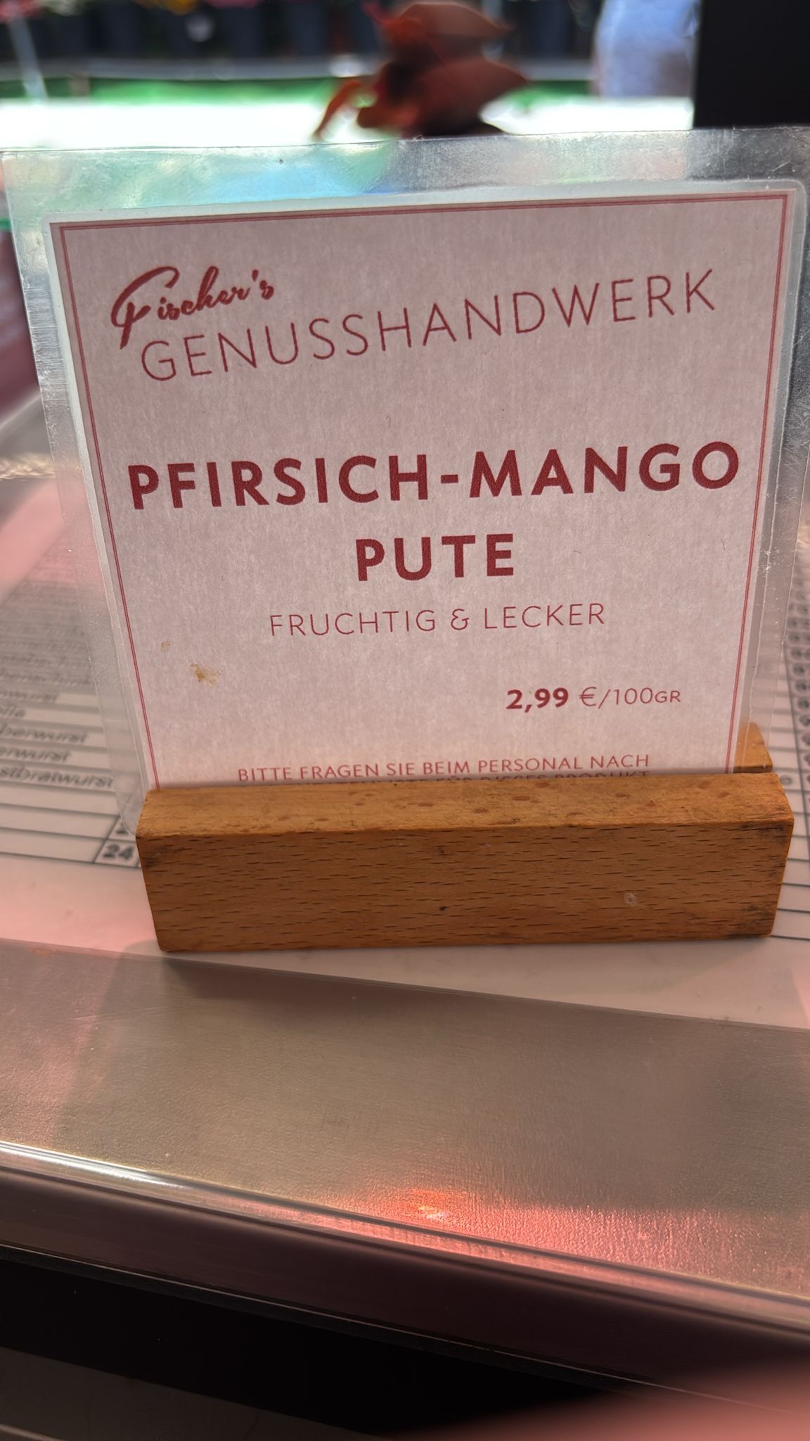 Pfirsich-Mango Pute Schild